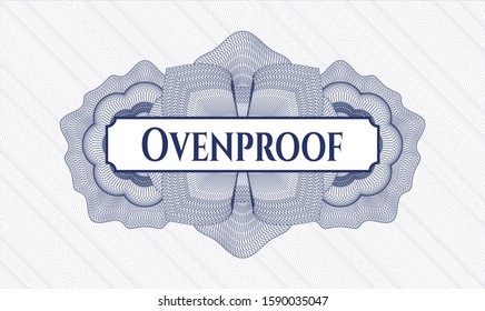 Blue abstract linear rosette with text Ovenproof inside