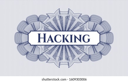 Blue abstract linear rosette with text Hacking inside