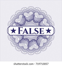 Blue abstract linear rosette with text False inside