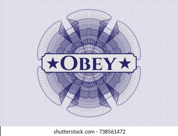 Blue abstract linear rosette with text Obey inside