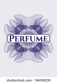 Blue abstract linear rosette with text Perfume inside