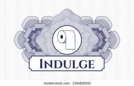 Blue abstract linear rosette with toilet paper icon and Indulge text inside