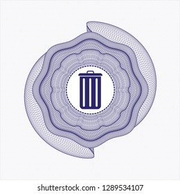 Blue abstract linear rosette with trash can icon inside