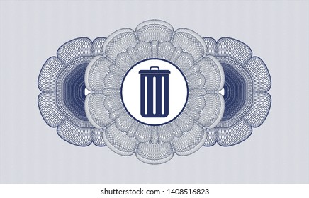 Blue abstract linear rosette with trash can icon inside