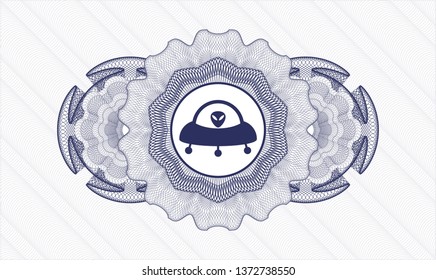 Blue abstract linear rosette with ufo with aline inside icon inside