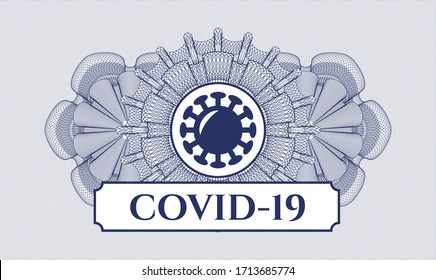 Blue abstract linear rosette. Vector Illustration. Detailed with coronavirus icon and COVID-19 text inside