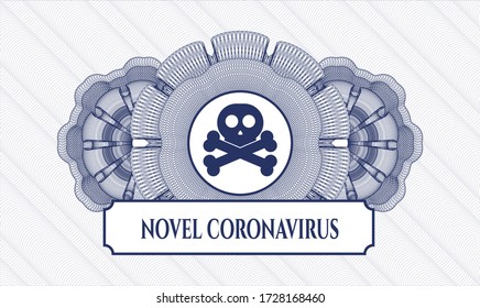 Blue abstract linear rosette. Vector Illustration. Detailed with crossbones icon and Novel Coronavirus text inside