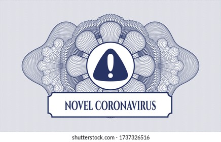 Blue abstract linear rosette. Vector Illustration. Detailed with warning icon and Novel Coronavirus text inside