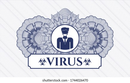 Blue abstract linear rosette. Vector Illustration. Detailed with man wearing face mask icon and Virus text inside