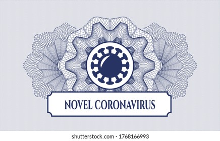 Blue abstract linear rosette. Vector Illustration. Detailed with coronavirus icon and Novel Coronavirus text inside