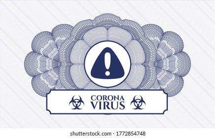Blue abstract linear rosette. Vector Illustration. Detailed with warning icon and Coronavirus text inside