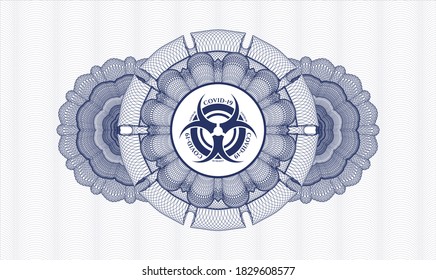 Blue abstract linear rosette. Vector Illustration. Detailed with biohazard covid-19 icon inside