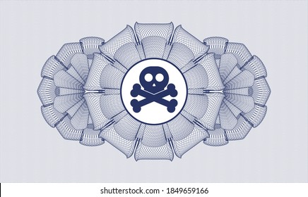 Blue abstract linear rosette. Vector Illustration. Detailed with crossbones icon inside