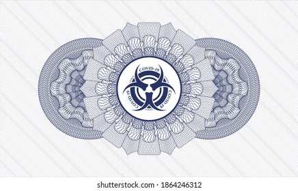 Blue abstract linear rosette. Vector Illustration. Detailed with biohazard covid-19 icon inside
