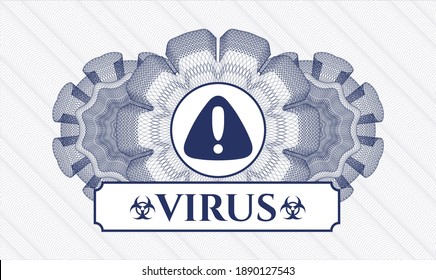 Blue abstract linear rosette. Vector Illustration. Detailed with warning icon and Virus text inside