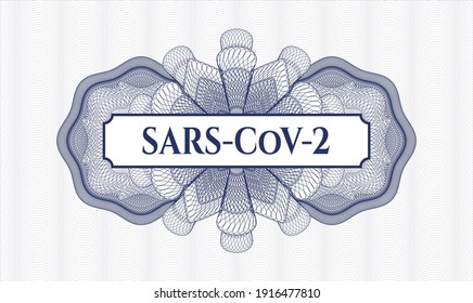 Blue abstract linear rosette. Vector Illustration. Detailed with text SARS-CoV-2 inside