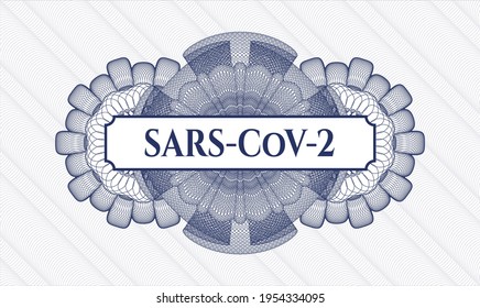 Blue abstract linear rosette. Vector Illustration. Detailed with text SARS-CoV-2 inside