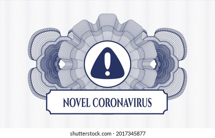 Blue abstract linear rosette. Vector Illustration. Detailed with warning icon and Novel Coronavirus text inside