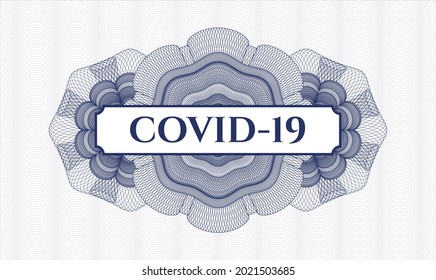 Blue abstract linear rosette. Vector Illustration. Detailed with text COVID-19 inside