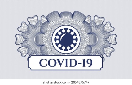 Blue abstract linear rosette. Vector Illustration. Detailed with coronavirus icon and COVID-19 text inside