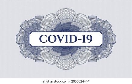 Blue abstract linear rosette. Vector Illustration. Detailed with text COVID-19 inside