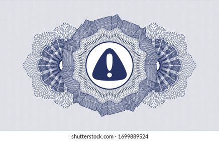 Blue abstract linear rosette with warning icon inside