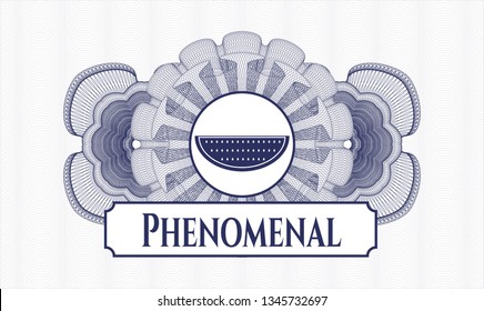 Blue abstract linear rosette with watermelon icon and Phenomenal text inside