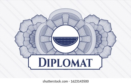 Blue abstract linear rosette with watermelon icon and Diplomat text inside