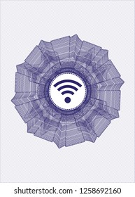Blue abstract linear rosette with wifi signal icon inside