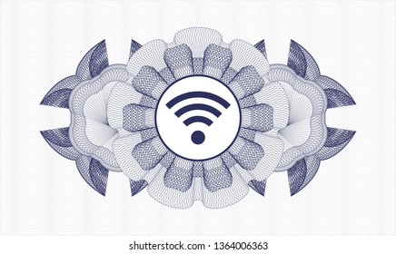 Blue abstract linear rosette with wifi signal icon inside