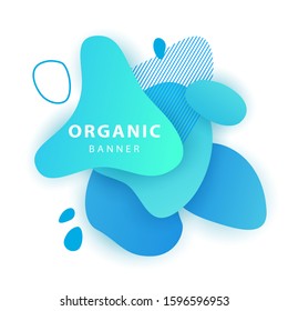 Blue abstract liquid shape graphic form. Dynamical forms, flowing liquid shapes, wavy line. Gradient color. Template for logo, flyer or presentation. Vector illustration