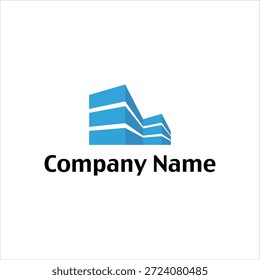 Blue abstract logo with layered design and placeholder company name text below