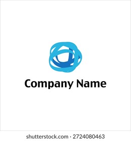 A blue abstract logo on a white background with 'Company Name' text below it, representing a modern corporate identity.