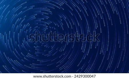 Blue Abstract Matrix Vortex Technology Background. Binary Computer Code Dynamic Spiral. Programming, Coding, Hacker Concept. Binary Numbers Moving in Spiral. Vector Illustration. Sci-fi Background.