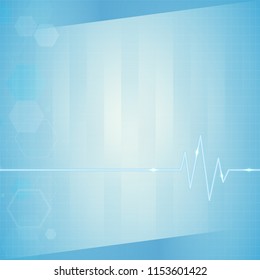 The Blue abstract medical background with pulse hexagonal square