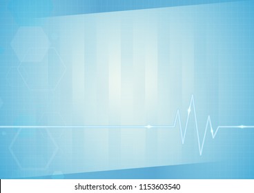 The blue abstract medical background with pulse hexagonal