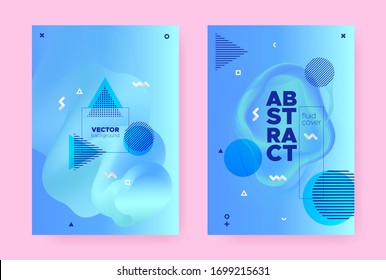 Antecedentes de Blue Abstract Memphis. Formas modernas de fluidos. Patrón de onda. Vibrante revista de negocios. Gradiente Memphis abstracto. Forma Fluida De Moda. Tapa de onda de verano. Resumen de Memphis Brochure.
