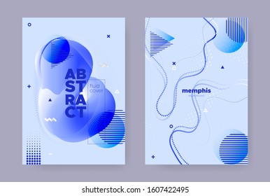 Blue Abstract Memphis Background. Summer Fluid Shapes. Wave Pattern. Trendy Business Template. Hipster Memphis Gradient. Graphic Fluid Poster. Modern Liquid Cover. Hipster Memphis Brochure.