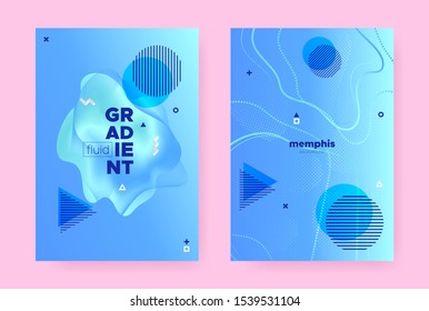 Blue Abstract Memphis Brochure. Vector Flow Shape. Wave Pattern. Modern Geometric Template. Abstract Memphis Background. Vibrant Flow Design. Graphic Wave Cover. Hipster Memphis Background.