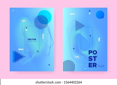 Blue Abstract Memphis Brochure. Vibrant Flow Shapes. Music Banner. Vector Business Template. Abstract Memphis Gradient. Trendy Fluid Poster. Summer Wave Pattern. Hipster Memphis Brochure.