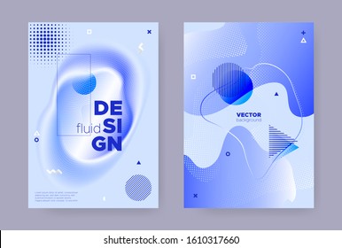 Blue Abstract Memphis Gradient. Modern Flow Shape. Wave Pattern. Vibrant Geometric Template. Hipster Memphis Gradient. Trendy Flow Shapes. Vector Music Banner. Abstract Memphis Brochure.