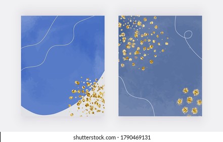 Blue abstract mid century design covers with watercolor shapes. glitter confetti