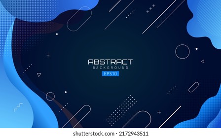 El fondo azul abstracto y moderno. Composición abstracta mínima con formas de salpicadura líquida y elementos geométricos dinámicos. Plantilla de diseño de arte abstracto. Vector EPS10.