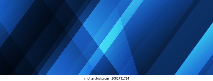 Blue abstract modern wide banner, dark gradient navy blue background for presentation with diagonal abstract graphic elements. Vector illustration