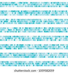 Blue abstract mosaic horizontal striped seamless pattern. Ceramic tile fragments endless texture Vector background