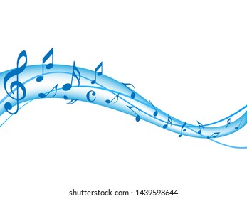 Blue Abstract music notes on rainbow line wave background. colorful G-clef and music notes isolated vector illustration Can be adapt to Brochure, Annual Report, Magazine, Poster, music background.