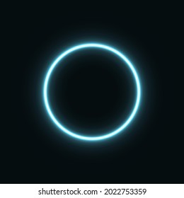 blue abstract neon circle glowing in the dark. design element for poster, banner, advertisement, print.neon illustration