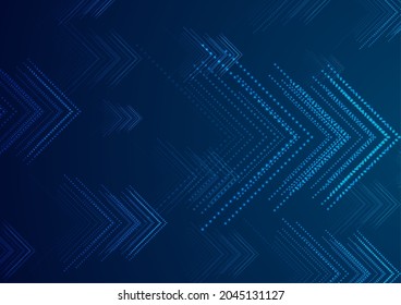Blue abstract neon dotted lines arrows tech graphic design. Futuristic laser background. Vector illustration
