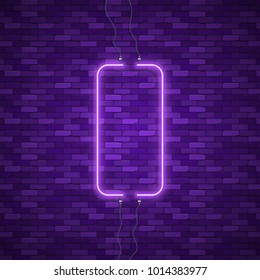 Blue abstract neon square shape. Glowing vintage or futuristic frame. Simple electric symbol for advertisement or other design project. Vector illustration.