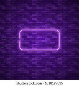 Blue abstract neon square shape. Glowing vintage or futuristic frame. Simple electric symbol for advertisement or other design project. Vector illustration.